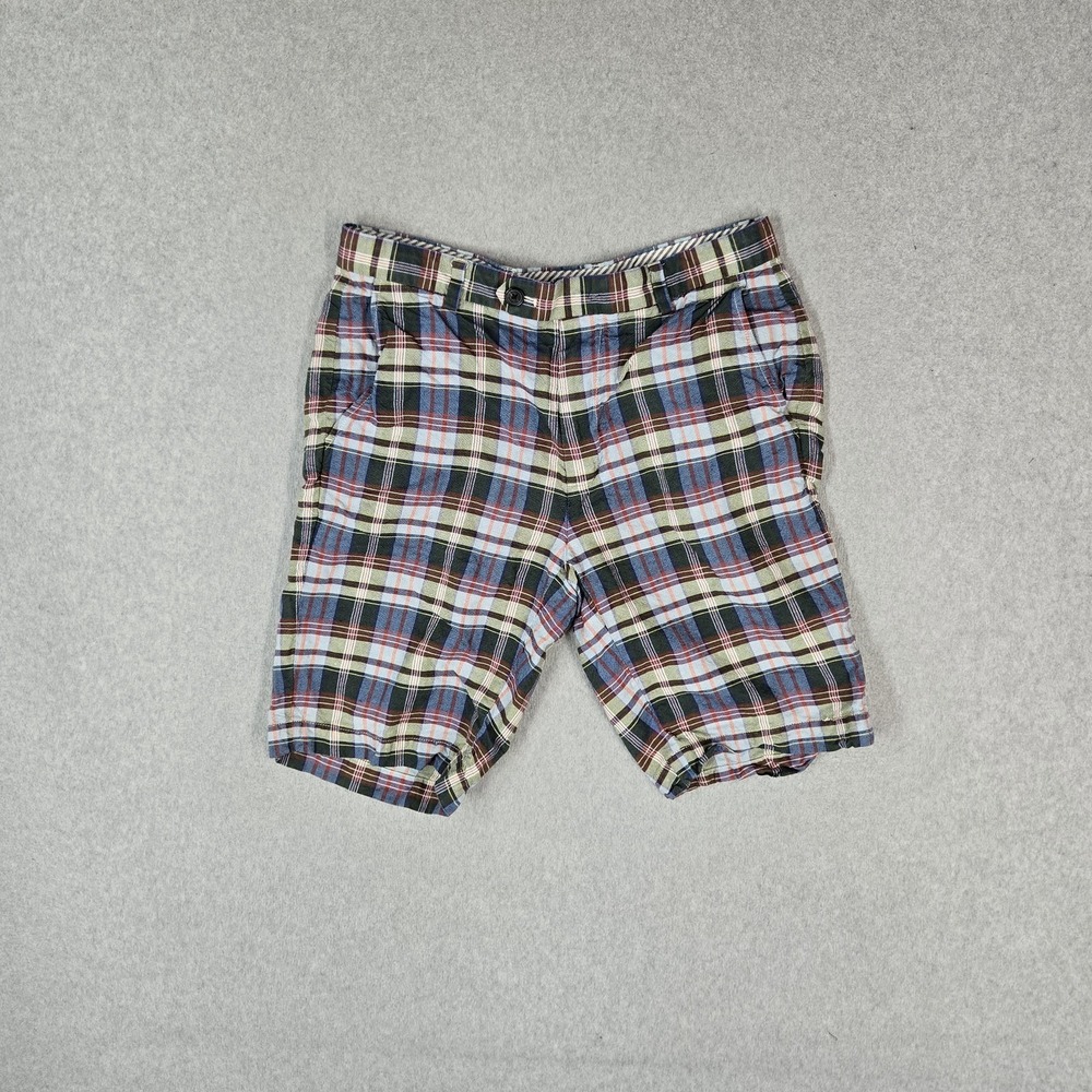 Brooks Brothers Men Shorts W38 Multicolor Cotton Linen Plaid Bermuda
